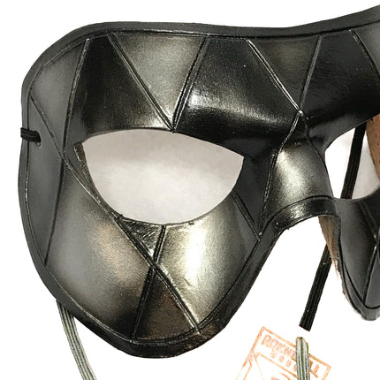 Silver Harlequin Handmade Genuine Leather Mask in Black and Silver