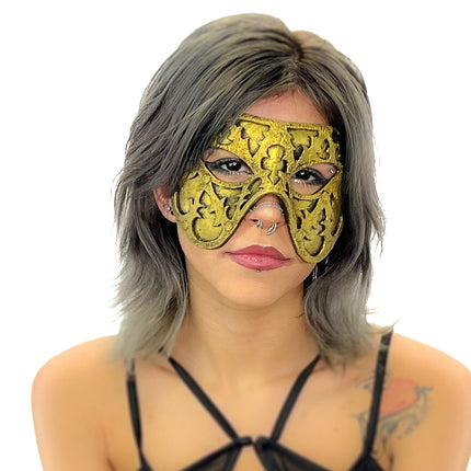 Dual Layer Handmade Genuine Leather Mask in Gold and Black