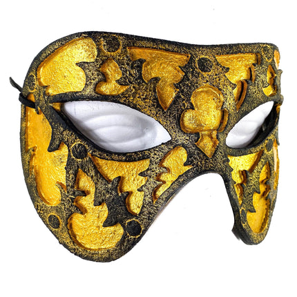 Dual Layer Handmade Genuine Leather Mask in Gold and Black