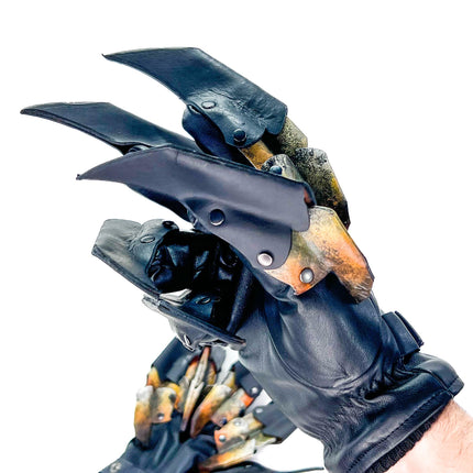 One Set of Two Handcrafted Genuine Leather Gloves with Claws in Hawk Colors