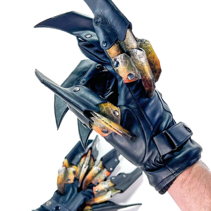 One Set of Two Handcrafted Genuine Leather Gloves with Claws in Hawk Colors