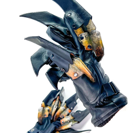 One Set of Two Handcrafted Genuine Leather Gloves with Claws in Hawk Colors