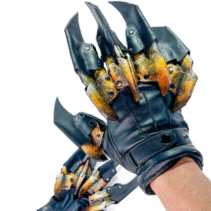 One Set of Two Handcrafted Genuine Leather Gloves with Claws in Hawk Colors