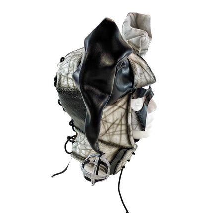 In Stock - Handcrafted Genuine Leather Jester Mask in Black and White
