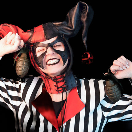 Jester Helmet Genuine Leather Mask in Red and Black