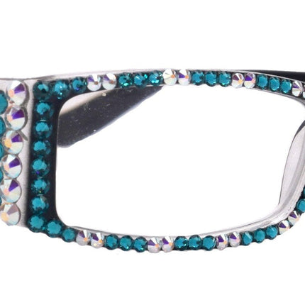The French ( Full Bling) (Fleur De Lis) Women Reading Glasses W (AB Aurora Borealis N Turquoise) Genuine European Crystals , NY Fifth Avenue