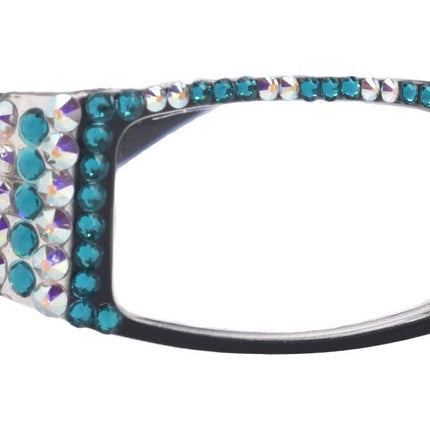 The French ( Full Bling) (Fleur De Lis) Women Reading Glasses W (AB Aurora Borealis N Turquoise) Genuine European Crystals , NY Fifth Avenue