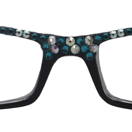 The French ( Full Bling) (Fleur De Lis) Women Reading Glasses W (AB Aurora Borealis N Turquoise) Genuine European Crystals , NY Fifth Avenue