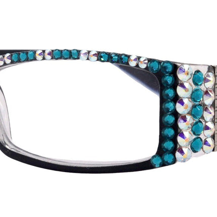 The French ( Full Bling) (Fleur De Lis) Women Reading Glasses W (AB Aurora Borealis N Turquoise) Genuine European Crystals , NY Fifth Avenue