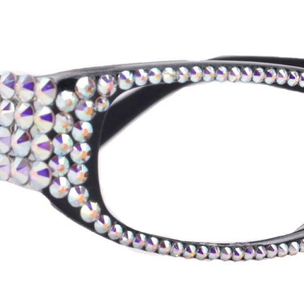 Elise, Bling Reading Glasses For Women W (AB)Genuine European Crystals rectangular (Black) +1.25 ..+3, Full Top  NY Fifth Avenue.