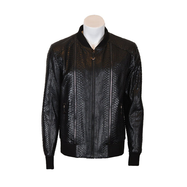 Ox and Bulls Black Snake Print Leather Jacket