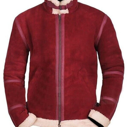 Ox and Bulls Christmas Red Suede Leather Jacket | Men's Ryan Reynolds Inspired Santa Shearling Jacket