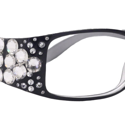 Merkel, (Bling) Diamond Crystal Bling Women Reading Glasses, Adorned w (Clear) Genuine European Crystals (Rectangular) NY Fifth Avenue.