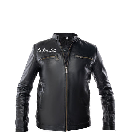 CUSTOM TEXT Black Bomber Leather Jacket- Personalize Black Moto Faux Leather Jacket- Gift for Her- Choose Font or Custom Logo Printing