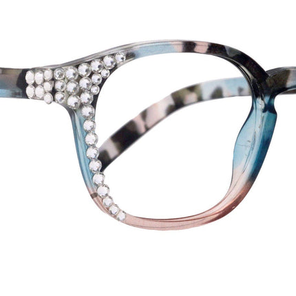 Havana, BLING (Blue Light Glasses) Reading, High End Readers, Magnifying (W Clear ) Genuine European Crystals  (Square)  NY Fifth Avenue