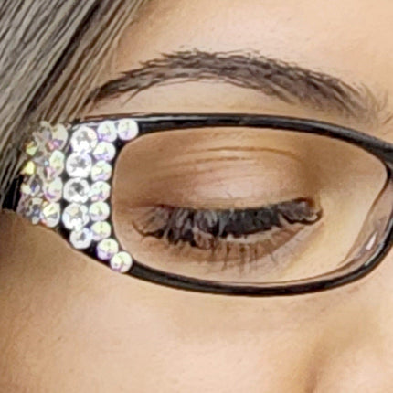 Elise, Bling Reading Glasses For Women W (Clear)Genuine European Crystals rectangular (Black) +1.25 ..+3, NY Fifth Avenue.