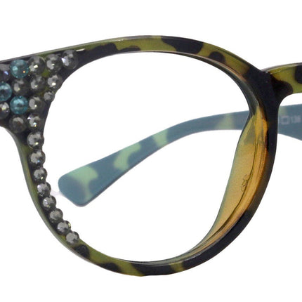 Brook, (Line Bifocal) Bling  Reading Glasses, W Black Diamond N Blue Genuine European Crystals  +1.25 to +3  (Tortoise Blue) NY Fifth Avenue