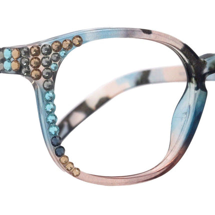 Havana, BLING (Blue Light Glasses) Reading, High End Readers, Magnifying (Sky Blue, Peach, Grey) (Square) (Computer Glasses) NY Fifth Avenue