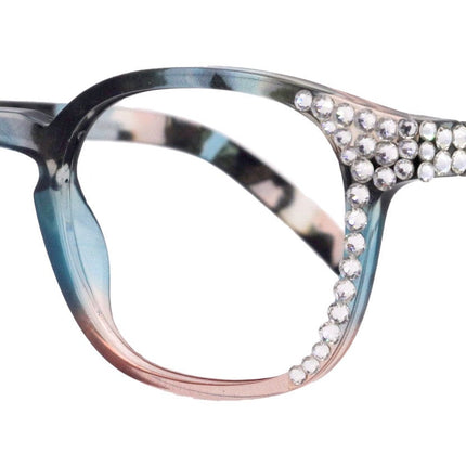 Havana, BLING (Blue Light Glasses) Reading, High End Readers, Magnifying (W Clear ) Genuine European Crystals  (Square)  NY Fifth Avenue