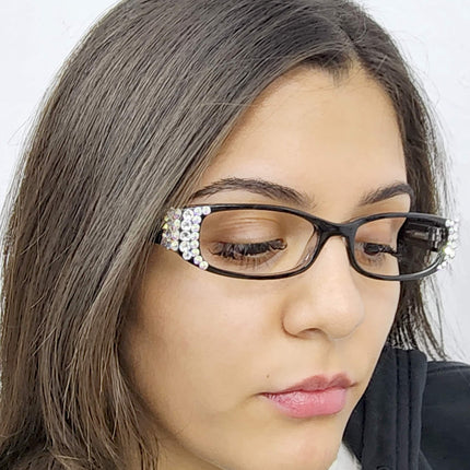 Elise, Bling Reading Glasses For Women W (Clear)Genuine European Crystals rectangular (Black) +1.25 ..+3, NY Fifth Avenue.