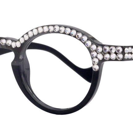 Orlando Bling Reading Glasses, W Full top Clear  European crystals, Magnifying Eyeglasses, (Black) (Round) NY Fifth Avenue