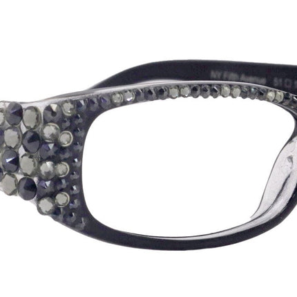 Elise, Bling Reading Glasses For Women W Full Top (B)Genuine European Crystals rectangular (Black) +1.25 ..+3, NY Fifth Avenue.