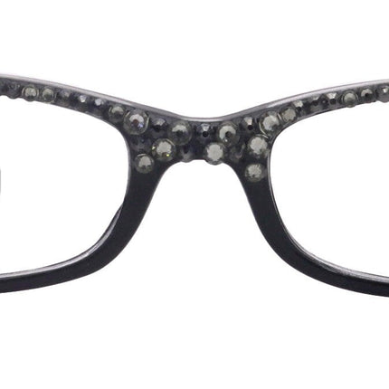 Elise, Bling Reading Glasses For Women W Full Top (B)Genuine European Crystals rectangular (Black) +1.25 ..+3, NY Fifth Avenue.