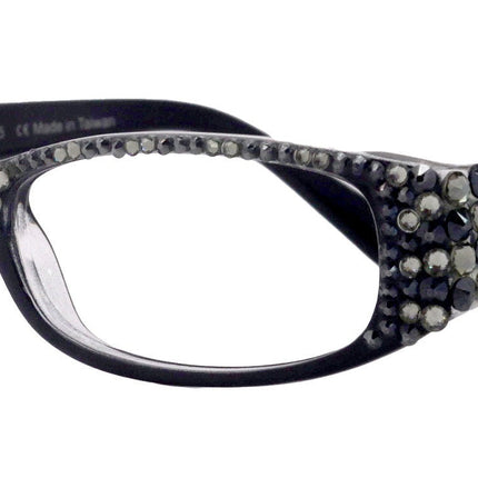 Elise, Bling Reading Glasses For Women W Full Top (B)Genuine European Crystals rectangular (Black) +1.25 ..+3, NY Fifth Avenue.