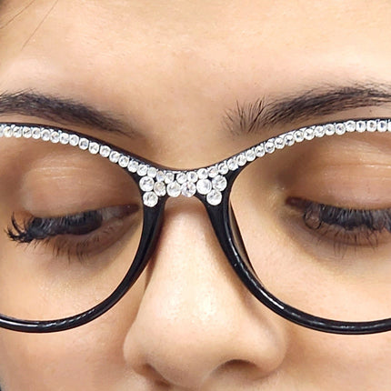 Cattitude Bling Reading Glasses 4 Women W Clear on Top Genuine European Crystals, Magnifying Cat Eye  NY Fifth Avenue