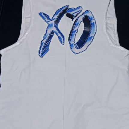 Handmade Weeknd XO White Vest with Diamond XO in the back and Heavy metal buckles