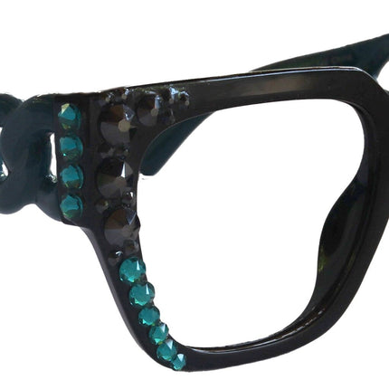 Belleville, Bling Line Bifocal OR Non-Bifocal Reading Glasses, Women Readers, W European crystals, Square optical Frames