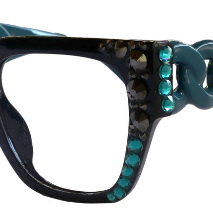Belleville, Bling Line Bifocal OR Non-Bifocal Reading Glasses, Women Readers, W European crystals, Square optical Frames