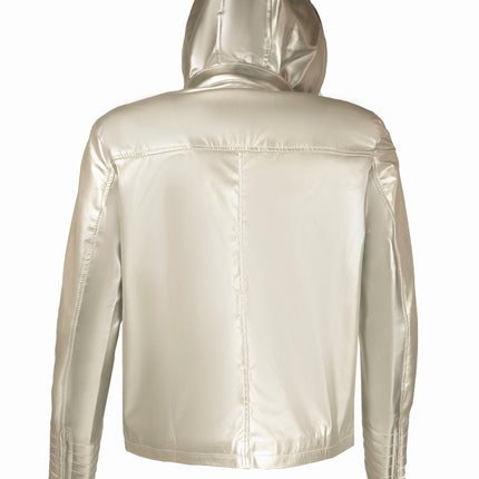 Handmade Metallic Silver Faux Hoodie Leather Jacket