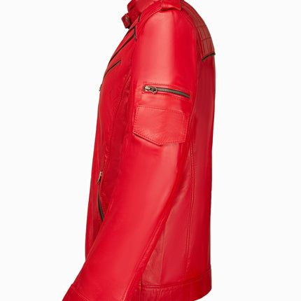 Cafe Racer Red Biker Motorcycle Men Red Leather Jacket Handcrafted by Ox and Bulls