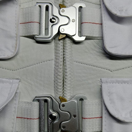 Handmade Weeknd XO White Vest with Diamond XO in the back and Heavy metal buckles