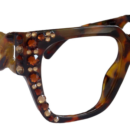 Belleville, Bling Line Bifocal OR Non-Bifocal Reading Glasses, Women Readers, W European crystals, Square optical Frames