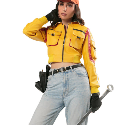 Handmade FF XV Cindy Aurum Yellow Hammer Head Full Service Station Cosplay Jacket Handcrafted by Ox and Bulls