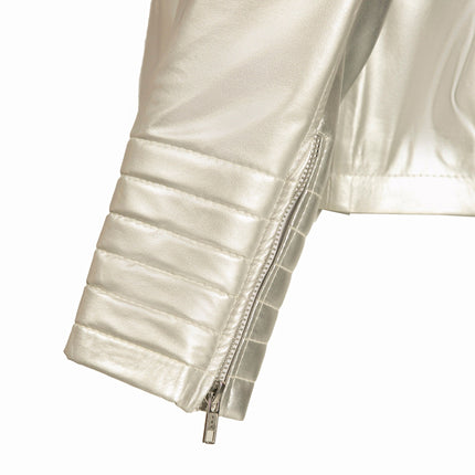 Handmade Metallic Silver Faux Hoodie Leather Jacket