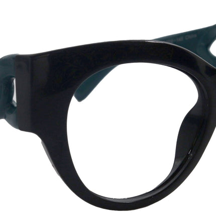 Athena's Fashion High-End Line Bifocal OR Non-Bifocal Black W Dark Green Reading Glasses Round Chic, Inspired by NY Fifth Avenue