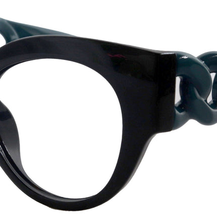 Athena's Fashion High-End Line Bifocal OR Non-Bifocal Black W Dark Green Reading Glasses Round Chic, Inspired by NY Fifth Avenue