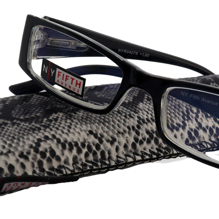The French (Fleur De  Lis) Bayonetta-style, Black rectangular High-End Women Reading Glasses Spring temple  Optical Frame  NY Fifth Avenue