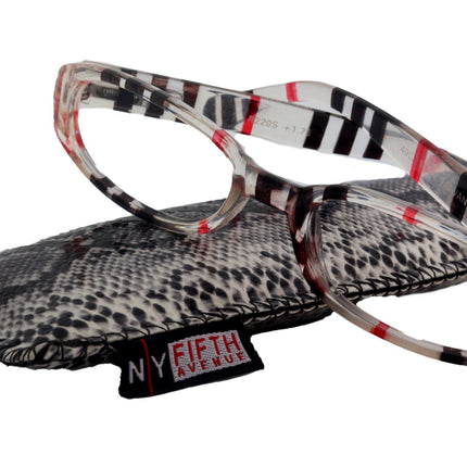 Isabella, (Premium) Reading Glasses, Fashion Reader (Stripes) +1.25 +6 High Magnification, Oval, NY Fifth Avenue (Wide Frame)