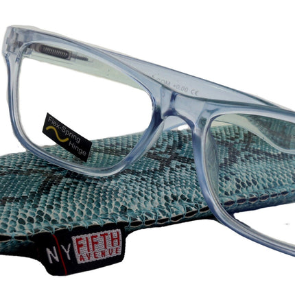 Sophie (Blue Light Glasses) (Blue Blocker) Reduce Eyestrain, A/R Anti Glare. +1.25..+3.00 Square (Transparent Blue) NY Fifth Avenue.