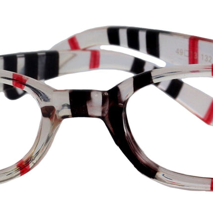 Isabella, (Premium) Reading Glasses, Fashion Reader (Stripes) +1.25 +6 High Magnification, Oval, NY Fifth Avenue (Wide Frame)