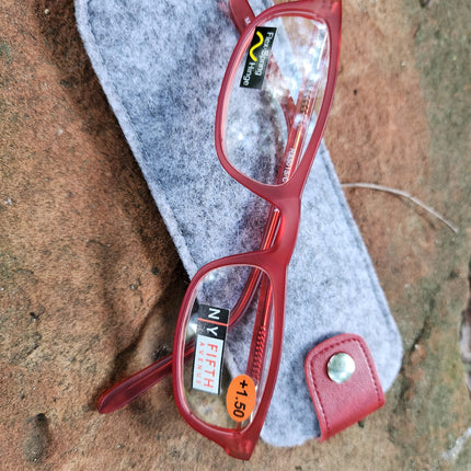 Morgan Premium Reading Glasses High-End Magnifying Readers, Transparent Red, Small Rectangular Frame, Inspired by NY Fifth Avenue Lower nose