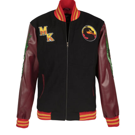 Handmade Custom made Mortal Combat Sub-zero and Scorpion Fighting Varsity Jacket with Brown Sleeves