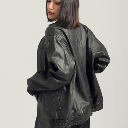 Oversized Womens Black Classic Bikers Jacket for Women's Retro Bomber Leather Jacket Handcrafted & Designed by Ox and Bulls
