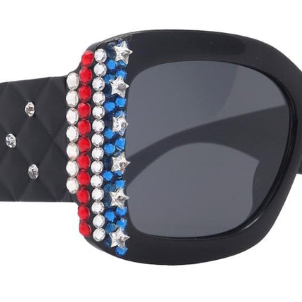 Freedom Shine, Bling Women’s Sunglasses with Genuine European Crystals, US Flag Colors, and 100% UV Protection Square Frame, NY Fifth Avenue