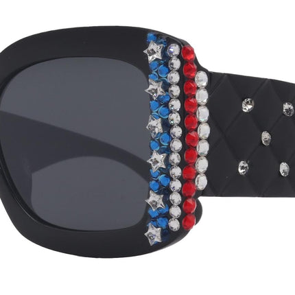 Freedom Shine, Bling Women’s Sunglasses with Genuine European Crystals, US Flag Colors, and 100% UV Protection Square Frame, NY Fifth Avenue