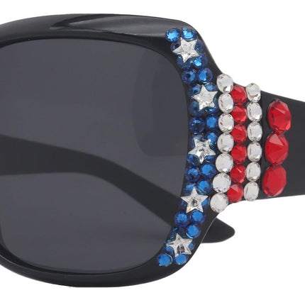 Freedom Shine, Bling Women’s Sunglasses with Genuine European Crystals, US Flag Colors, Polarized Protection, Square Frame, NY Fifth Avenue